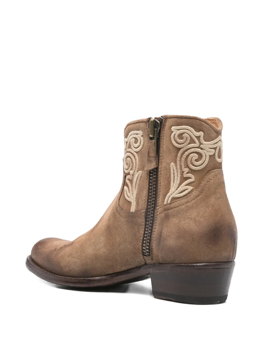  Damy Flower-embroidered Boots - Brown 