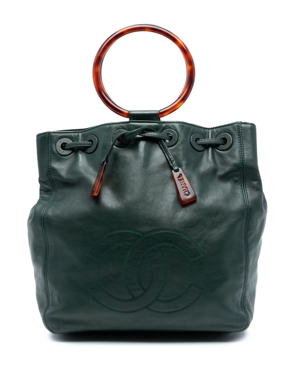 CHANEL Pre-Owned 1997-1999 CC Lambskin Tortoise Ring Drawstring tote bag - Verde