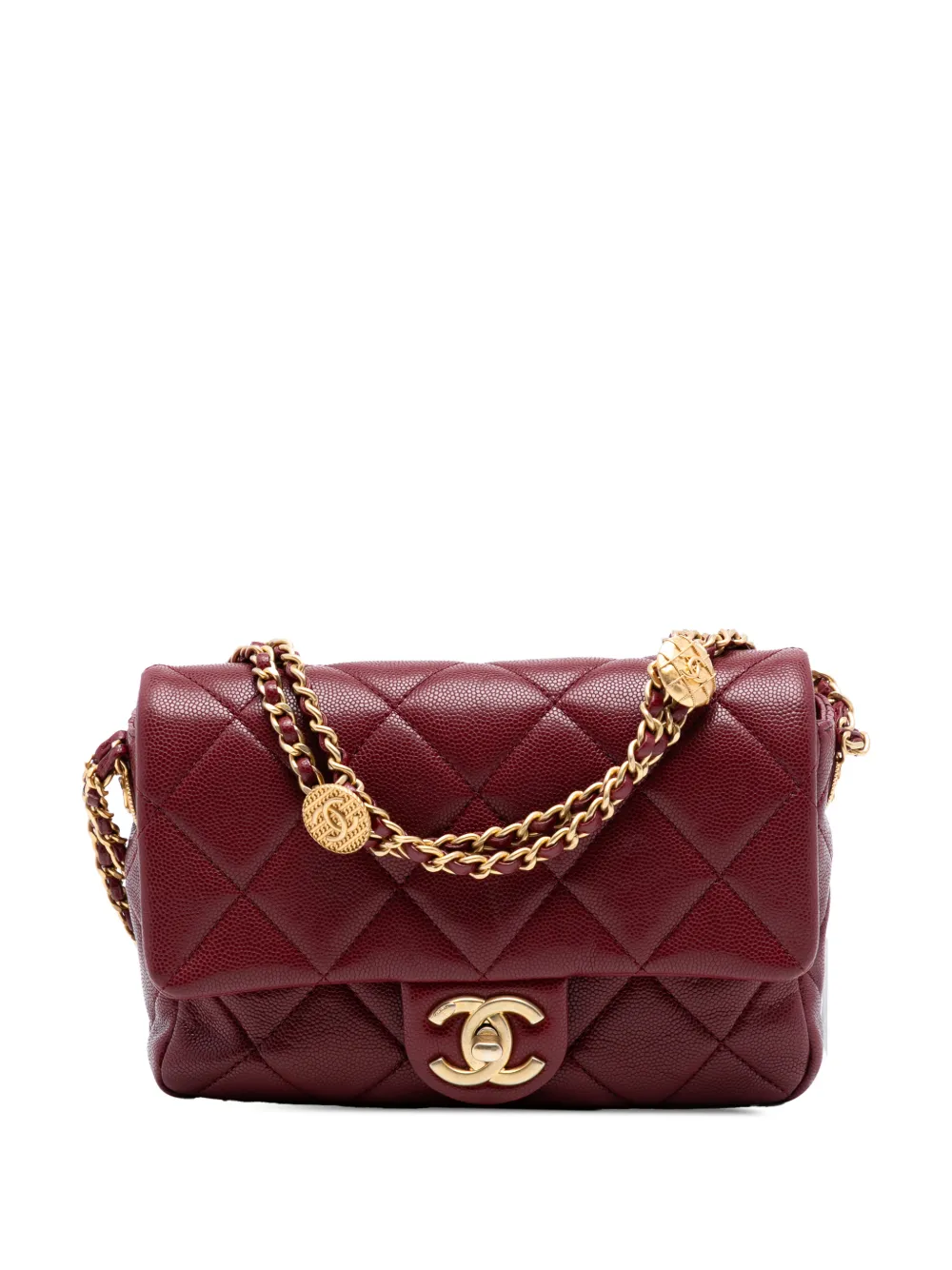 CHANEL Pre-Owned 2021-2025 Mini Quilted Caviar Twist Your Buttons Flap crossbody bag - Rosso