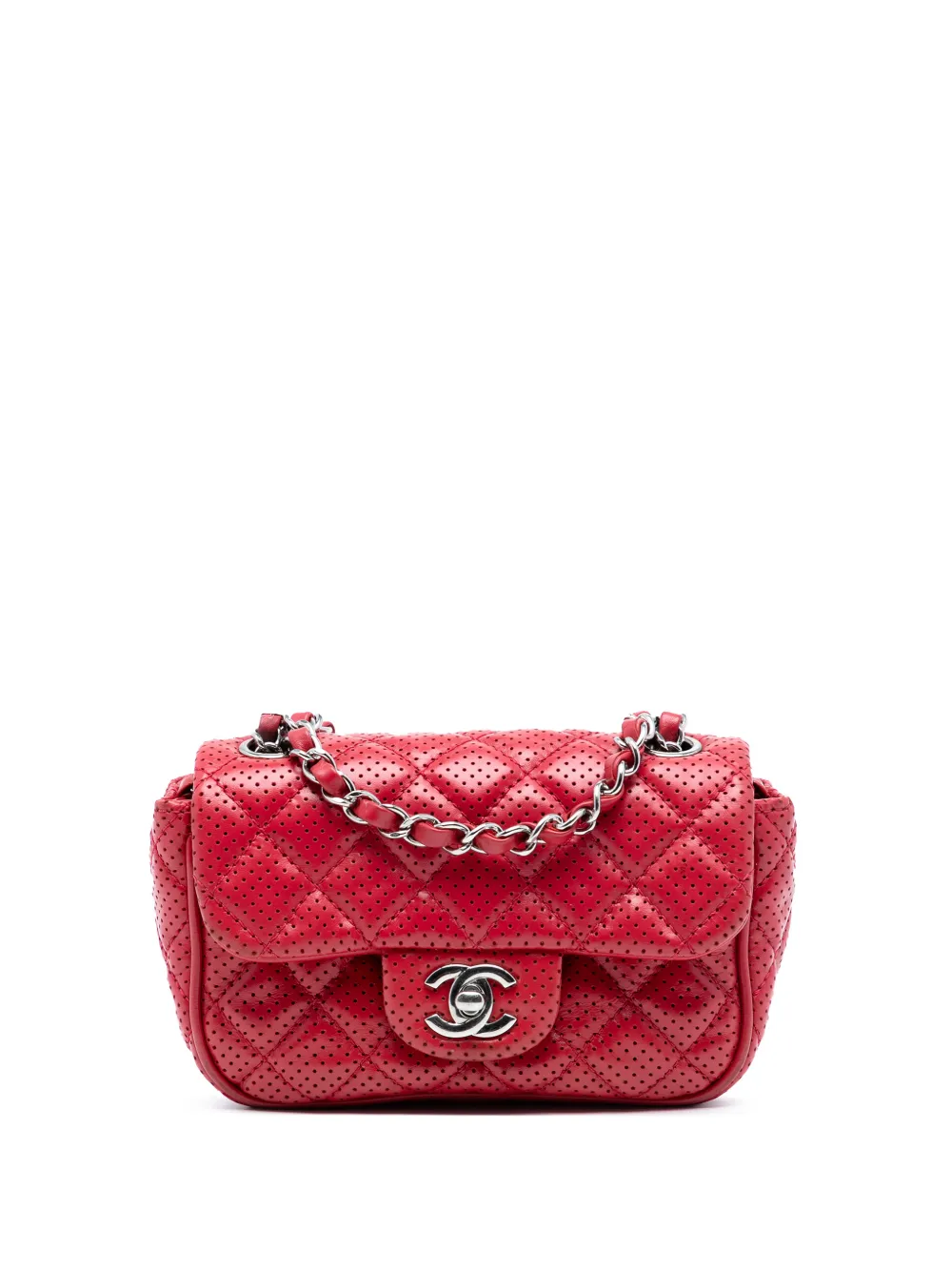 CHANEL Pre-Owned 2014 Mini Perforated Lambskin Punch Flap crossbody bag - Rosso