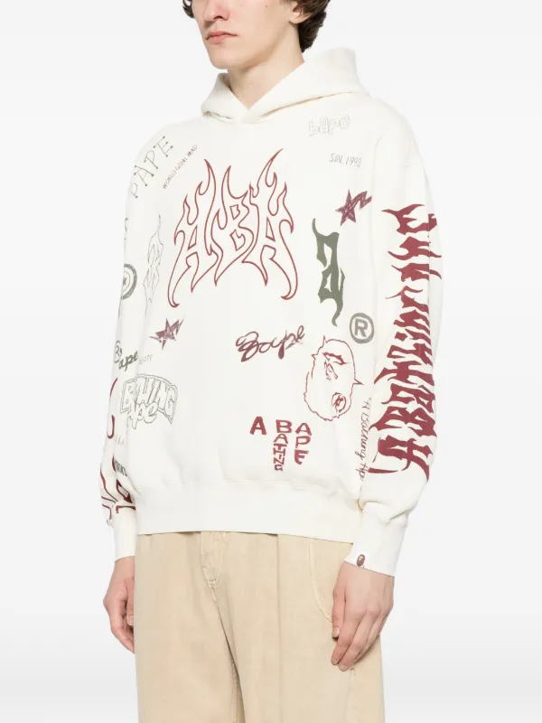A BATHING APE® logo-print Hoodie | Neutrals | FARFETCH