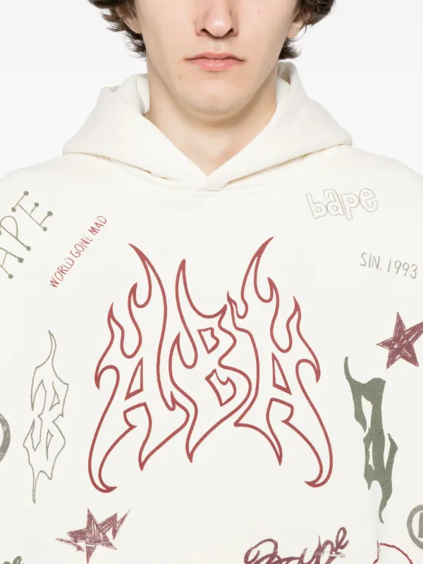 A BATHING APE® logo-print Hoodie | Neutrals | FARFETCH