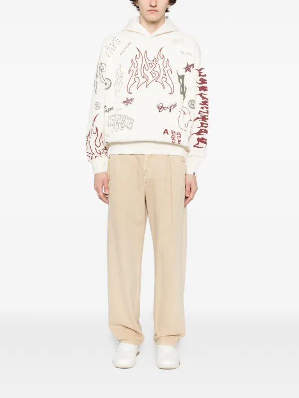 A BATHING APE® logo-print Hoodie | Neutrals | FARFETCH