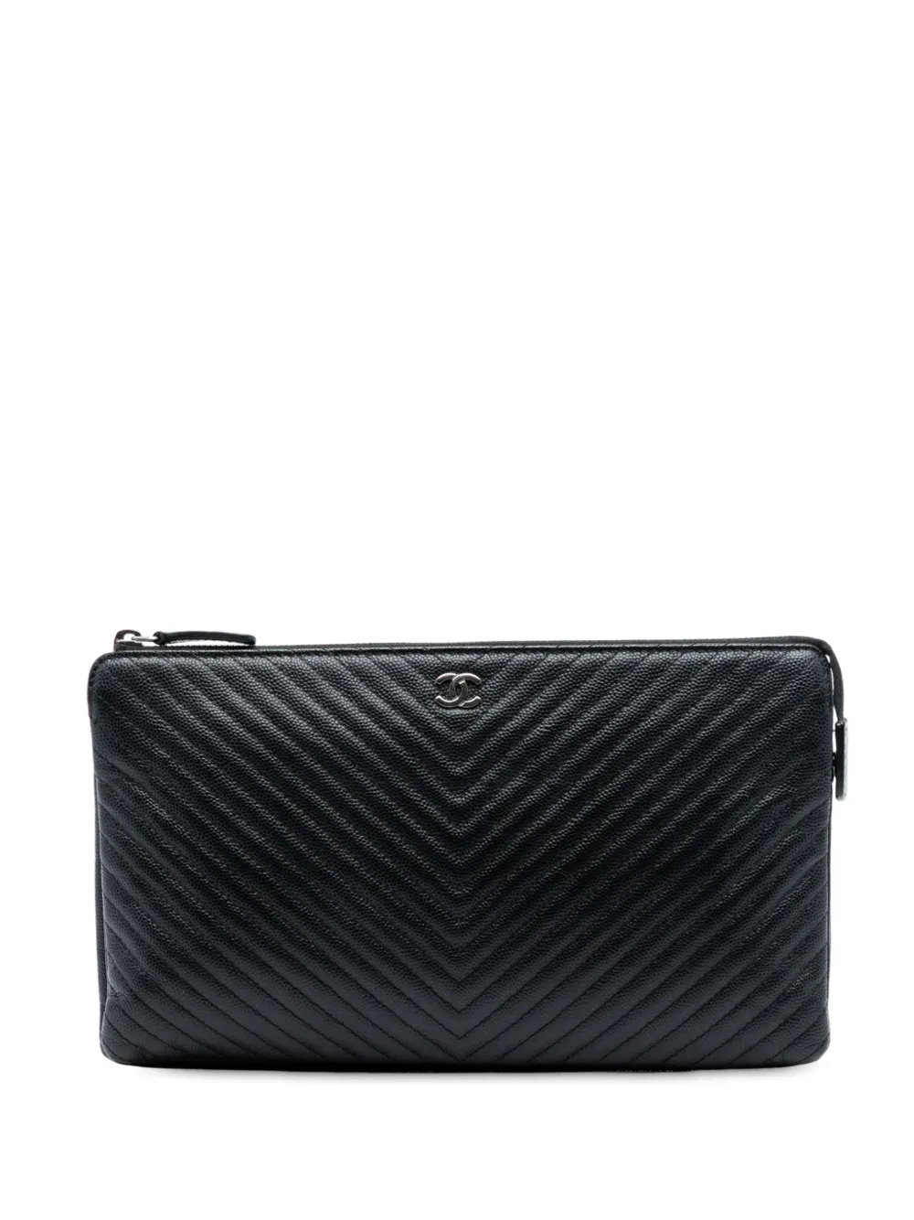 CHANEL Pre-Owned 2016-2017 CC Chevron Caviar Zip clutch bag - Nero