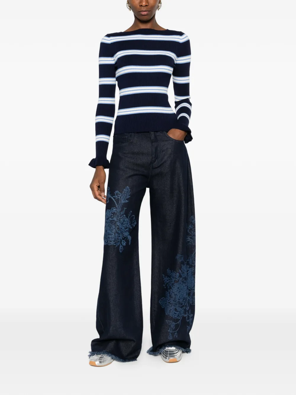 TWINSET striped ruffled top - Blauw