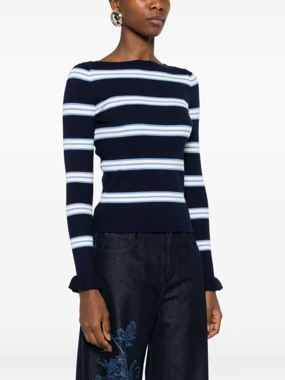 TWINSET Gestreepte trui met ruches Blauw