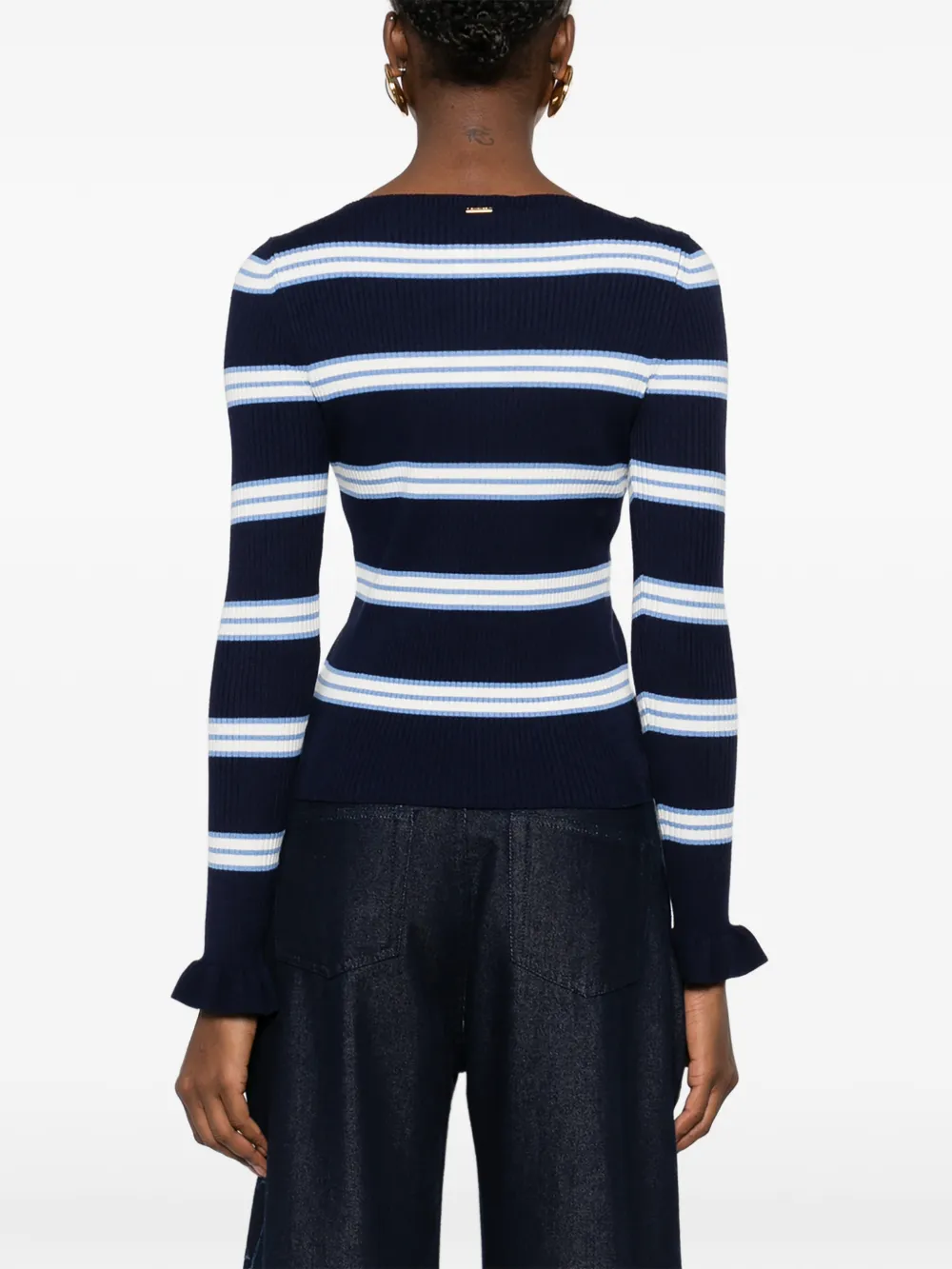 TWINSET Gestreepte trui met ruches Blauw