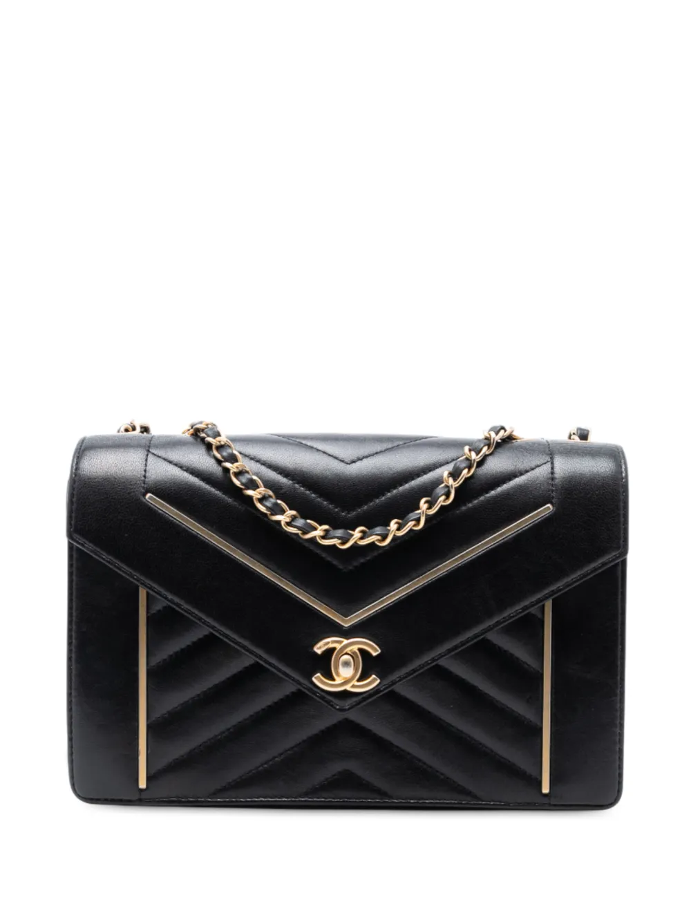 CHANEL Pre-Owned Borsa a tracolla media in pelle di agnello con motivo Reversed Chevron 2017-2018 - Nero