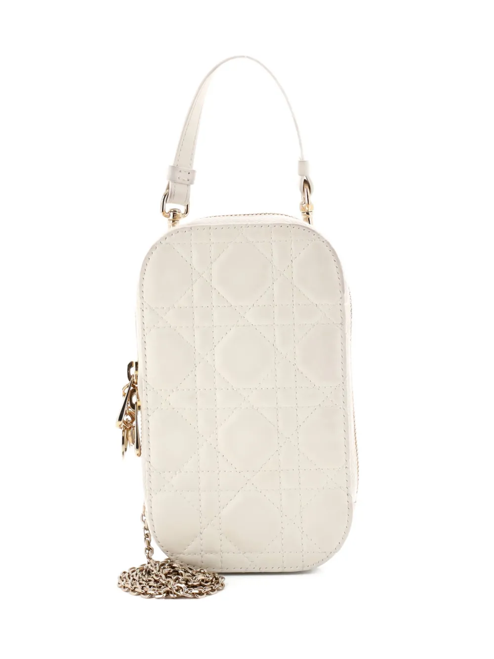 Christian Dior Pre-Owned Lady Dior Phone Holder on Chain Cannage Quilt Lambskin crossbody bag - Bianco