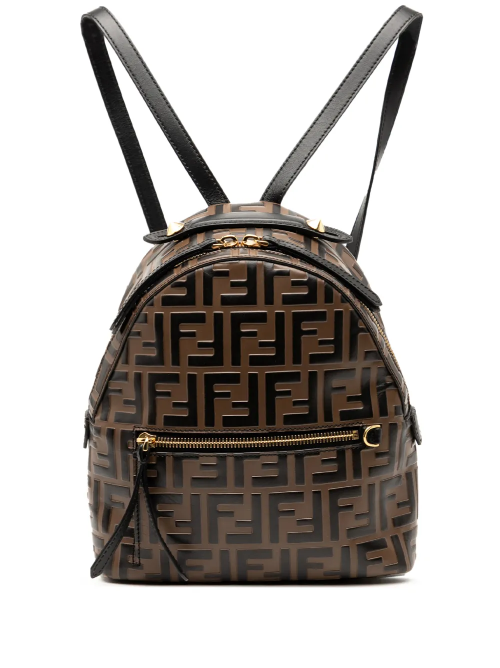 Pre-owned Fendi 2010-2025 Mini Zucca Embossed Leather By The Way Backpack Tote Bag In Black