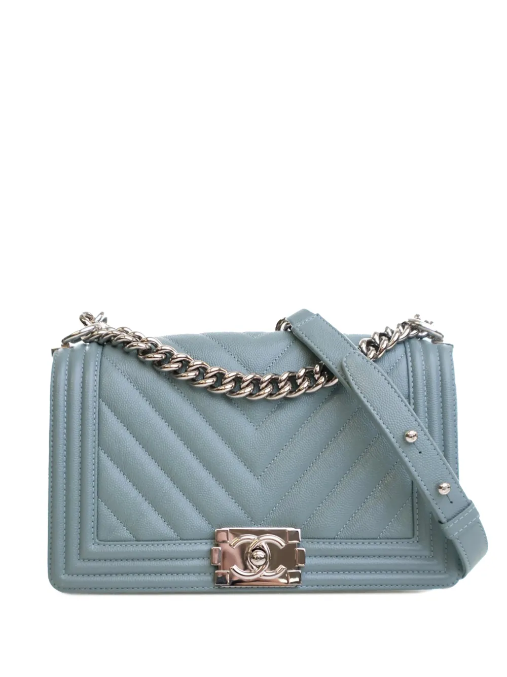 CHANEL Pre-Owned 2020 Old Medium Chevron Caviar Boy Flap crossbody bag - Blu