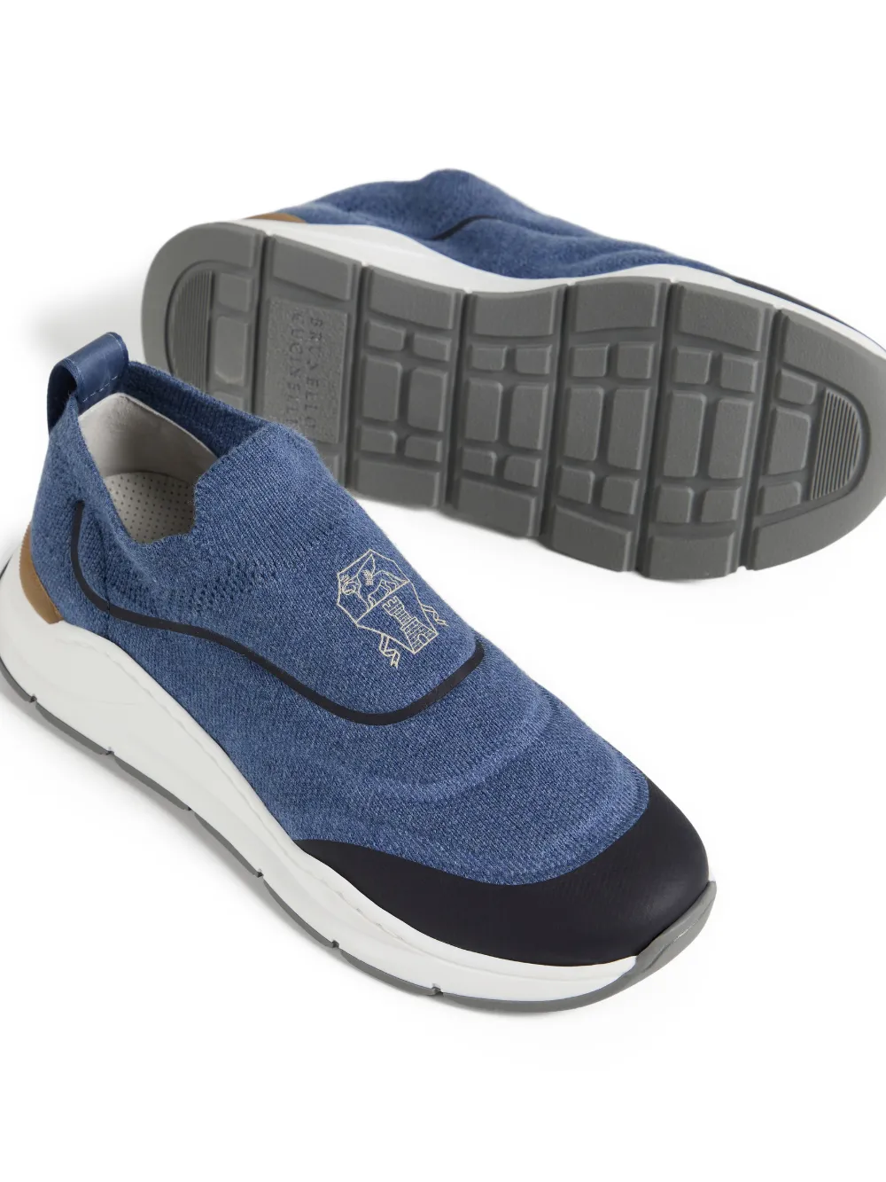 Brunello Cucinelli Kids Slip-on sneakers met logoprint Blauw