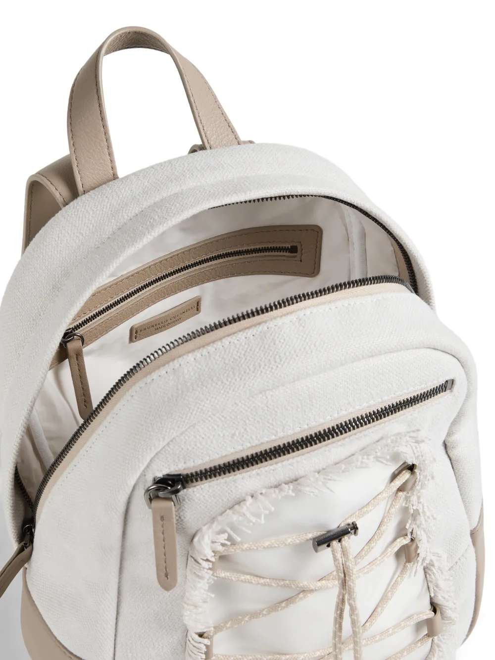  Brunello Cucinelli Kids Sac à Dos Effiloché à Empiècements - Tons Neutres 