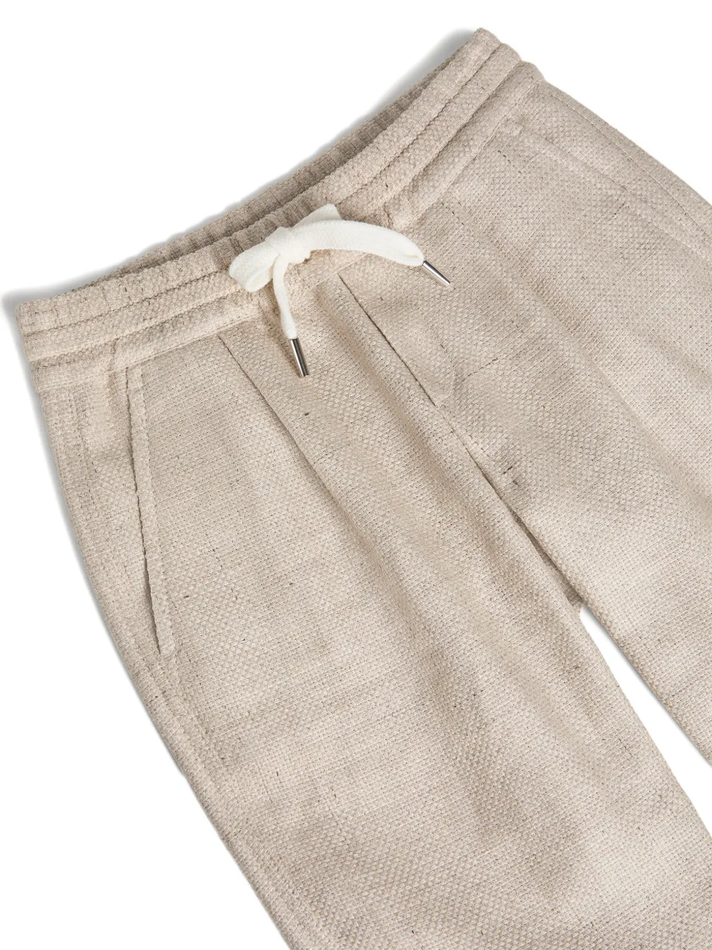 Silk, Linen And Wool Hopsack Trousers With Drawstring And Pleats