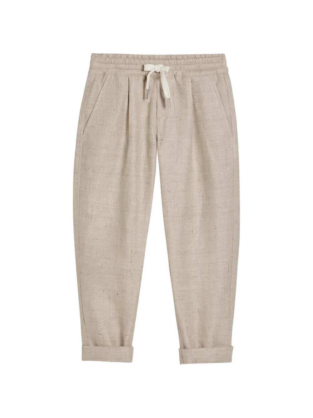 Brunello Cucinelli Kids silk, linen and wool hopsack trousers with drawstring and pleats - Toni neutri