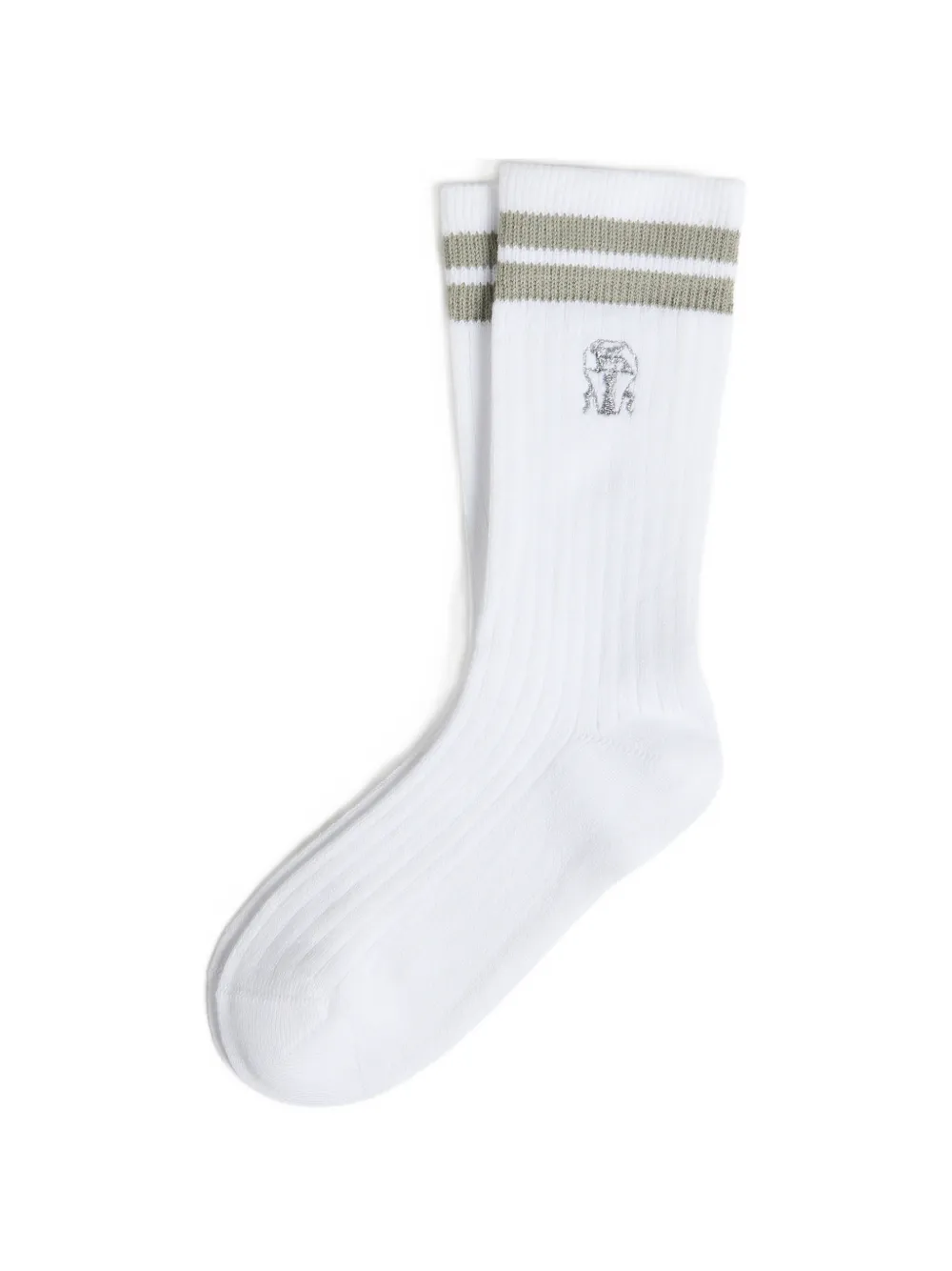 Brunello Cucinelli Kids' Striped Logo Ribbed Socks In White