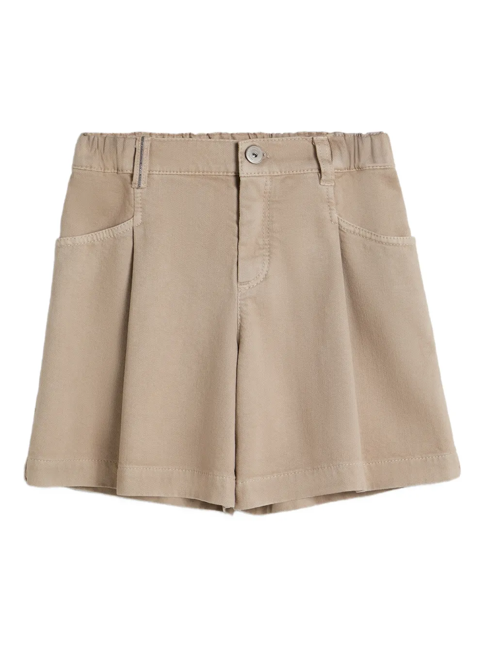 Brunello Cucinelli Kids' Pleated Denim Shorts In Brown