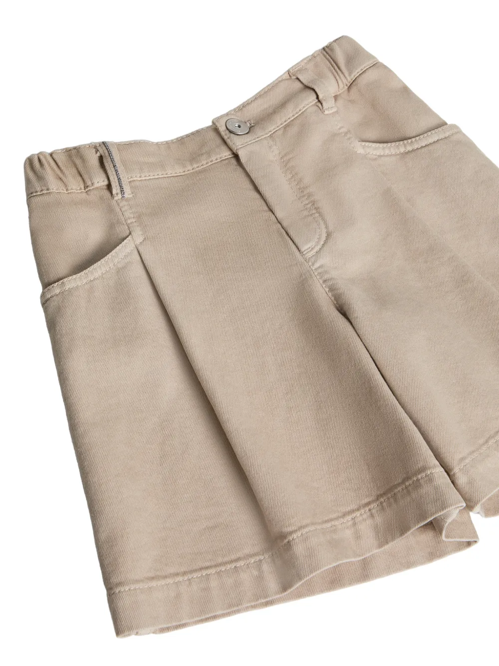  Brunello Cucinelli Kids Pleated Denim Shorts - Neutrals 
