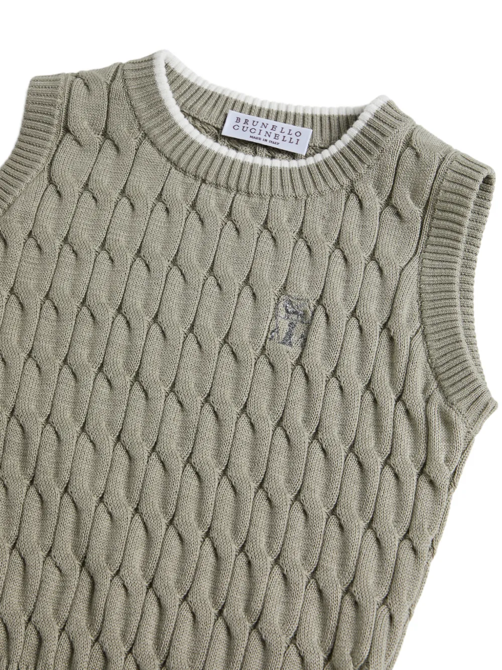 Brunello Cucinelli Kids Kabelgebreide katoenen top Groen
