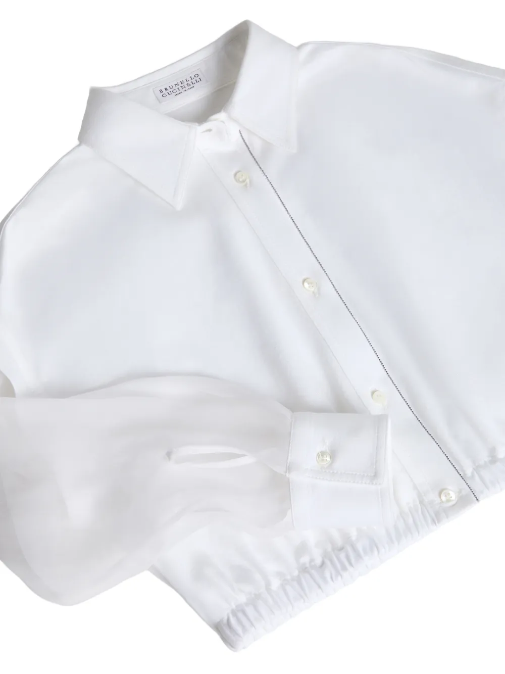 Brunello Cucinelli Kids Katoenen shirt met doorzichtige mouwen Wit