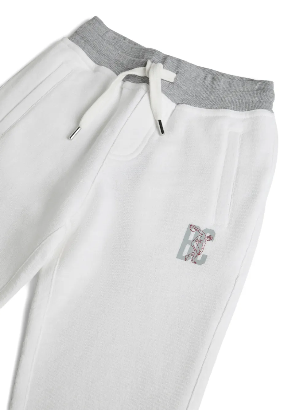 Brunello Cucinelli Kids Katoenen en linnen gemêleerde badstof broek met print Grijs