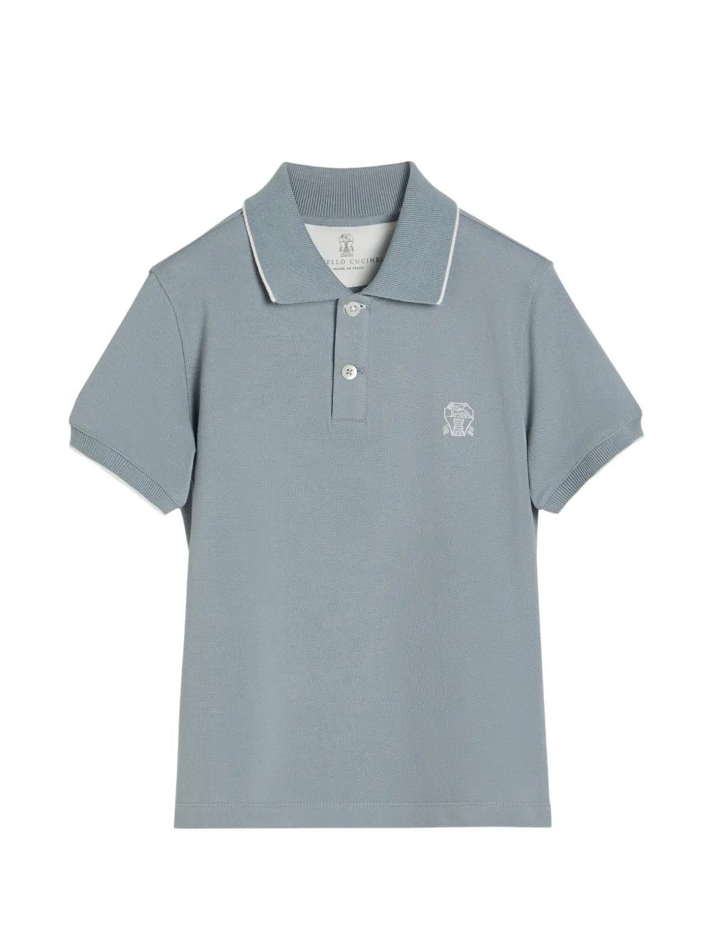 Brunello Cucinelli Kids cotton piqué polo shirt with logo - Blu