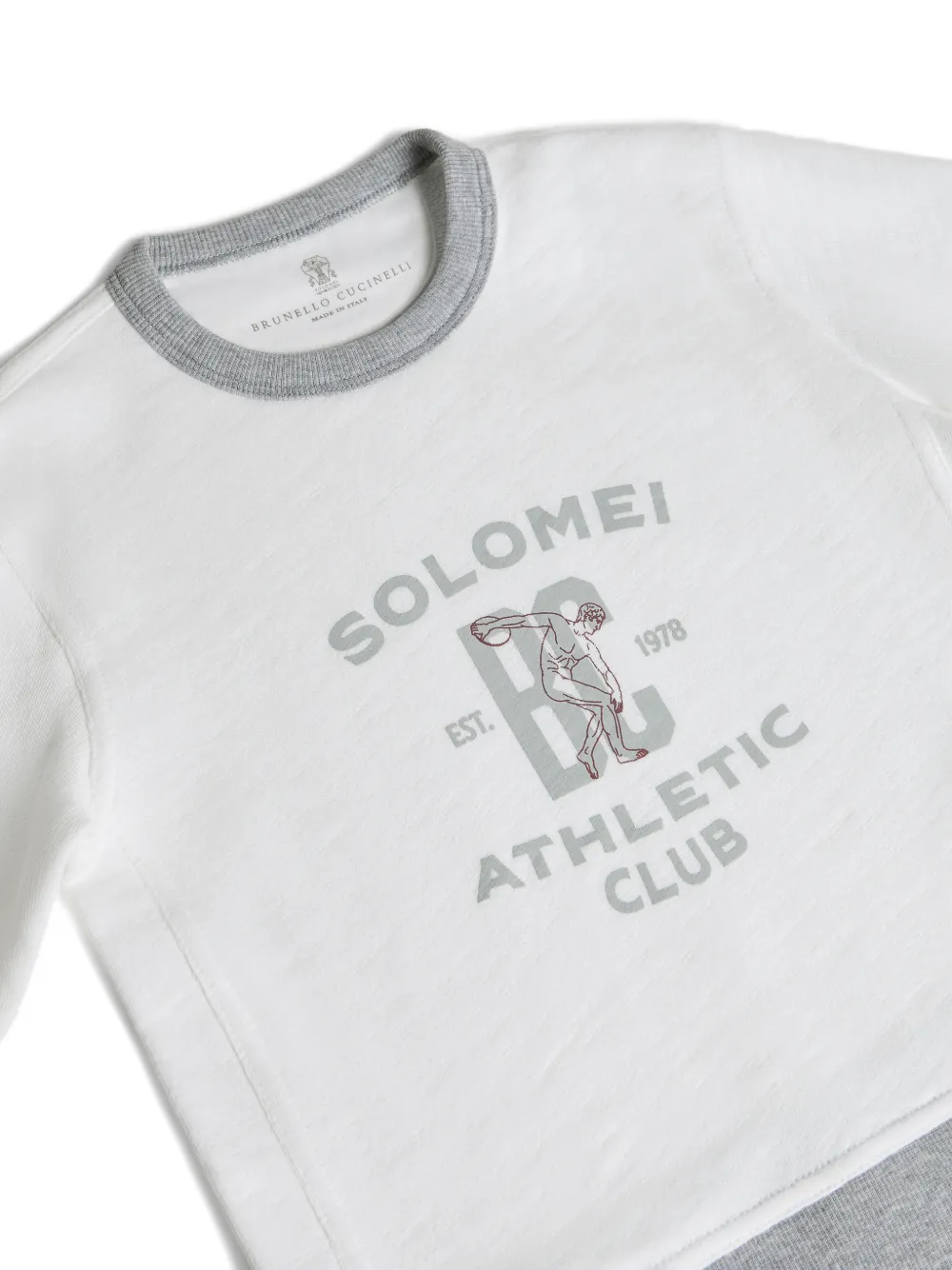 Brunello Cucinelli Kids Katoenen en linnen gemêleerde badstof sweater met print Grijs