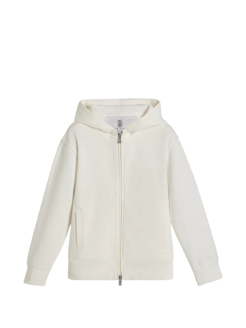 Brunello Cucinelli Kids techno-cotton french-terry hooded sweatshirt with earth motif - Toni neutri
