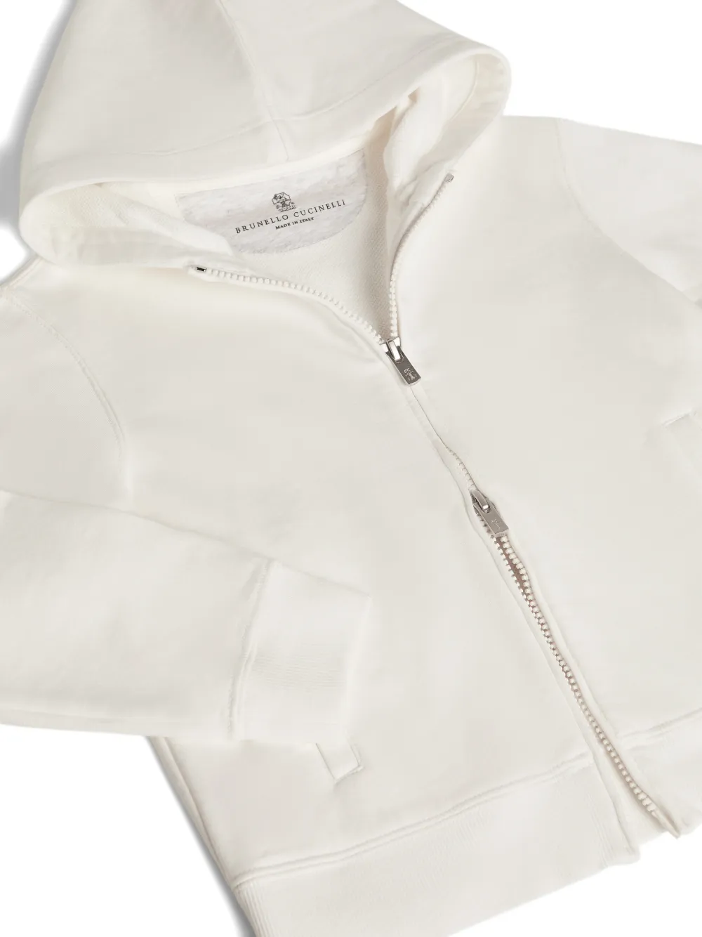 Brunello Cucinelli Kids Techno-cotton badstof sweater met capuchon Beige