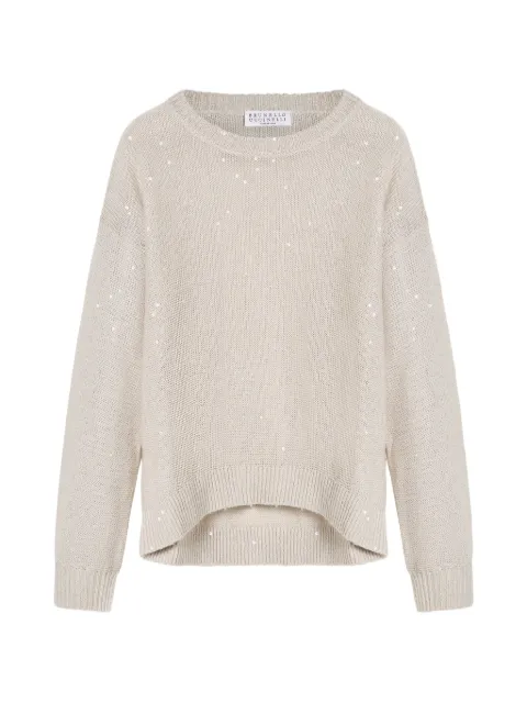 Brunello Cucinelli Kids Diamond 亚麻真丝毛衣