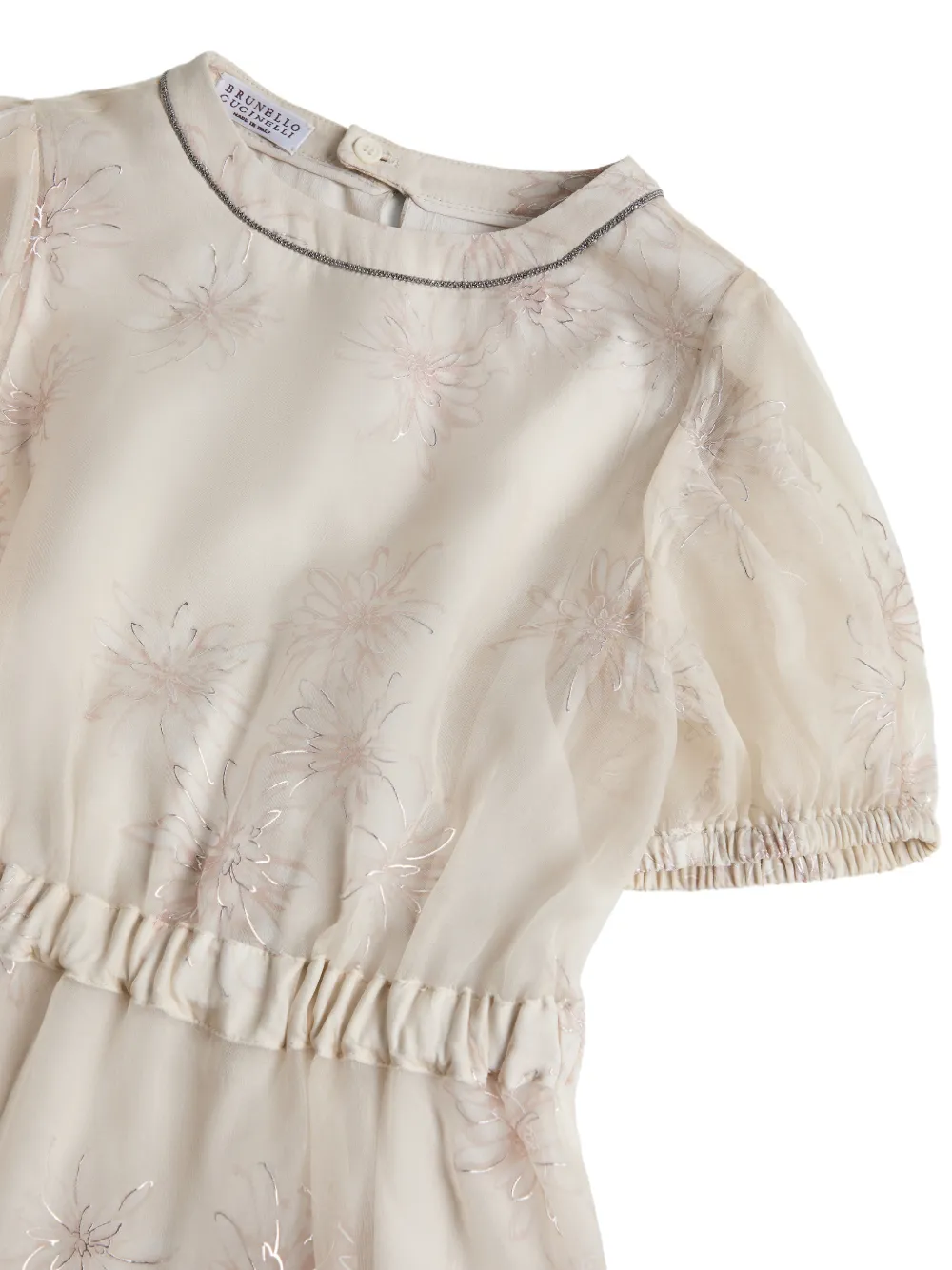 Brunello Cucinelli Kids Zijden jurk met madeliefjesprint Beige