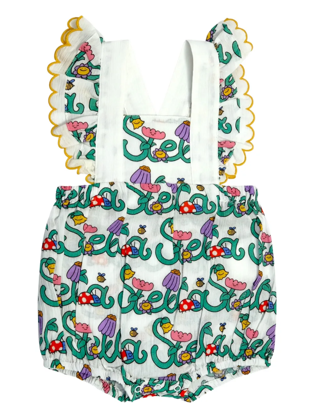 Stella McCartney Kids ruffled floral dungaree - Bianco