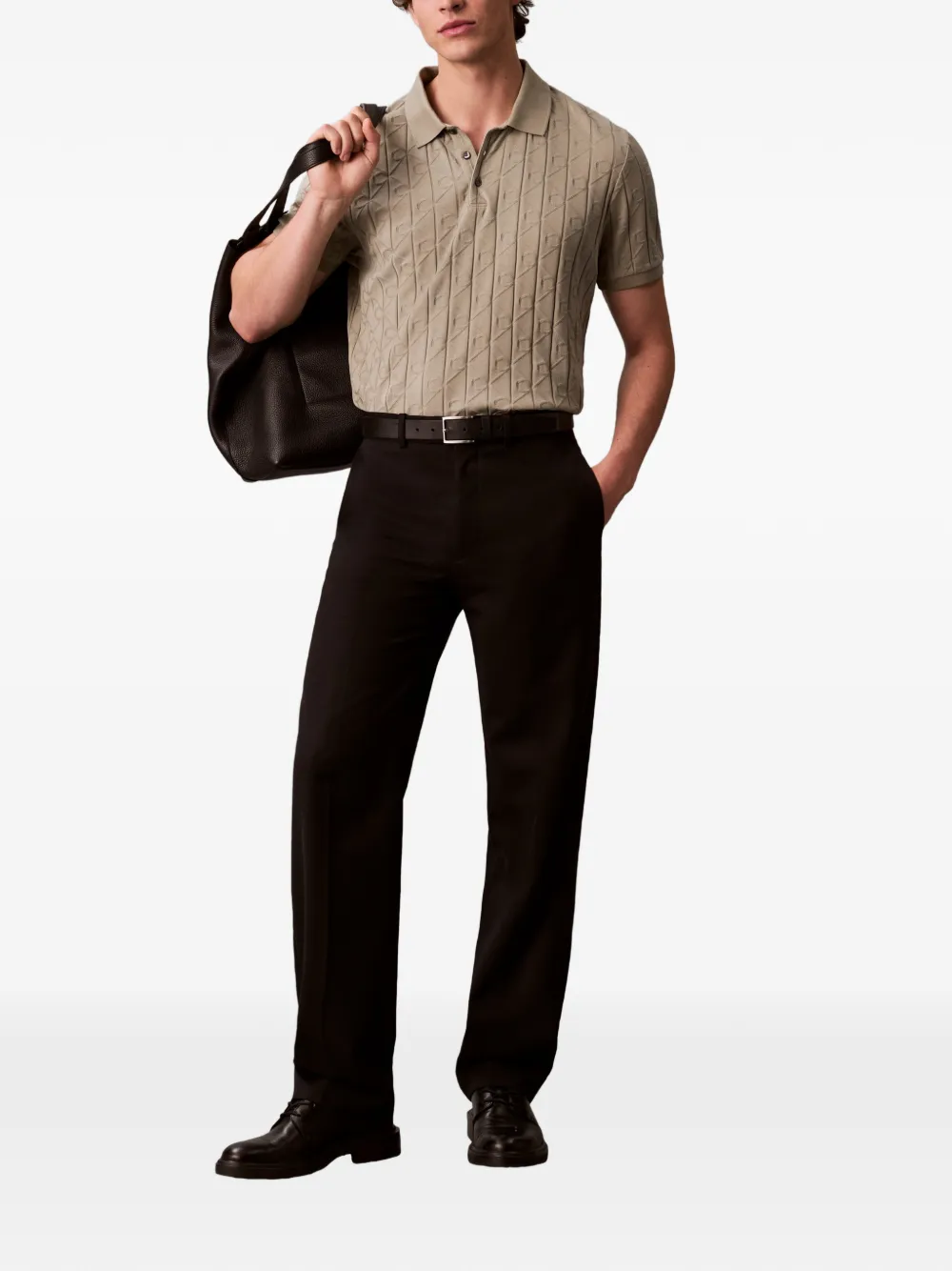 Calvin Klein embossed short-sleeve polo shirt - Beige