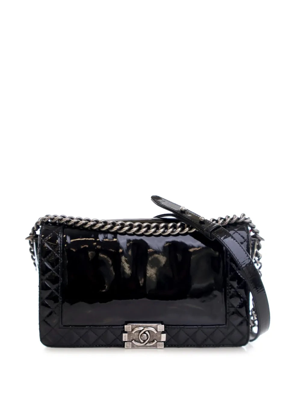 CHANEL Pre-Owned 2013-2014 Medium Patent Boy Reverso Flap crossbody bag - Nero