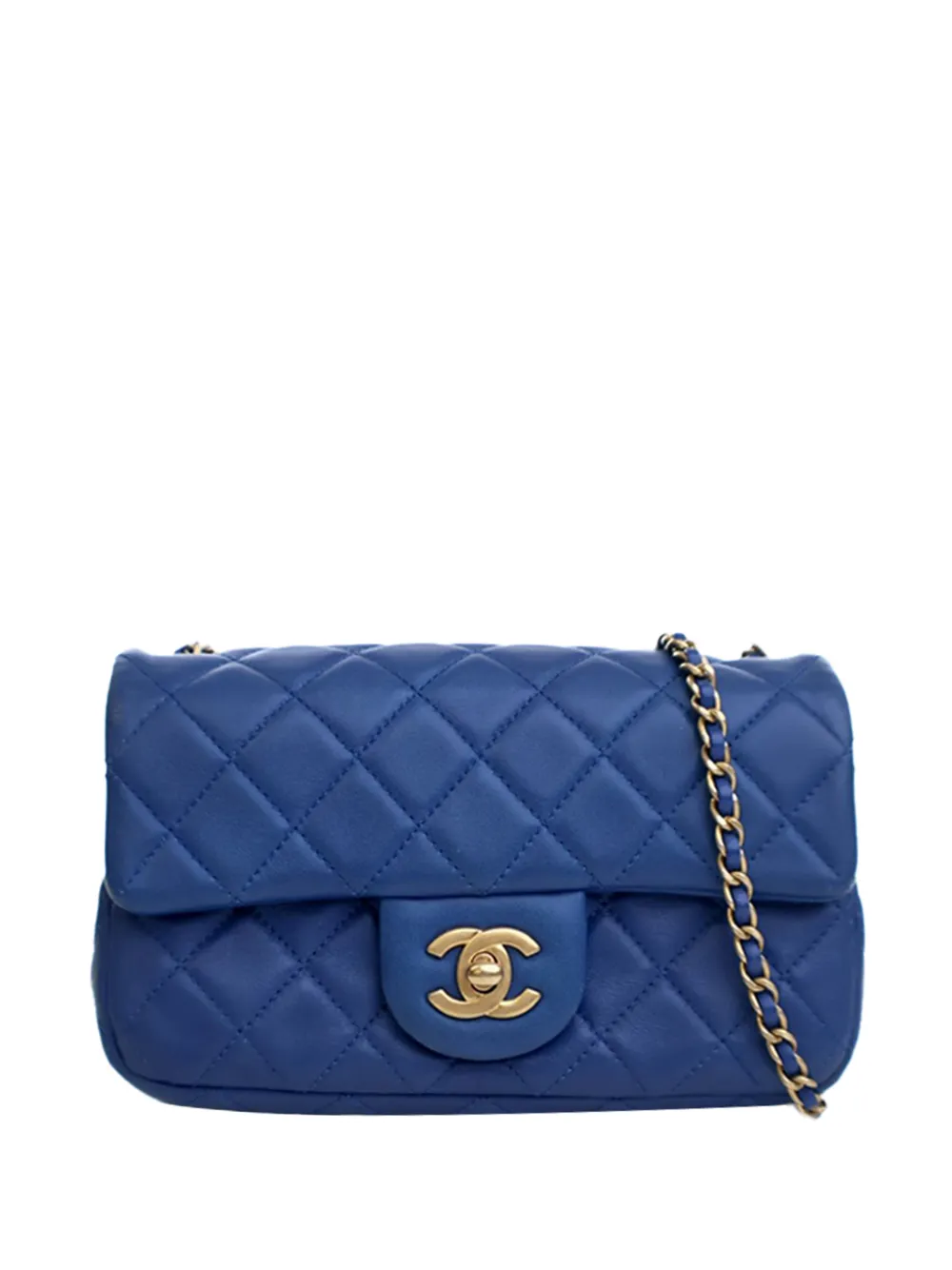 CHANEL Pre-Owned Borsa a tracolla rettangolare Classic Pearl Crush mini in pelle di agnello con battente 2020 - Blu