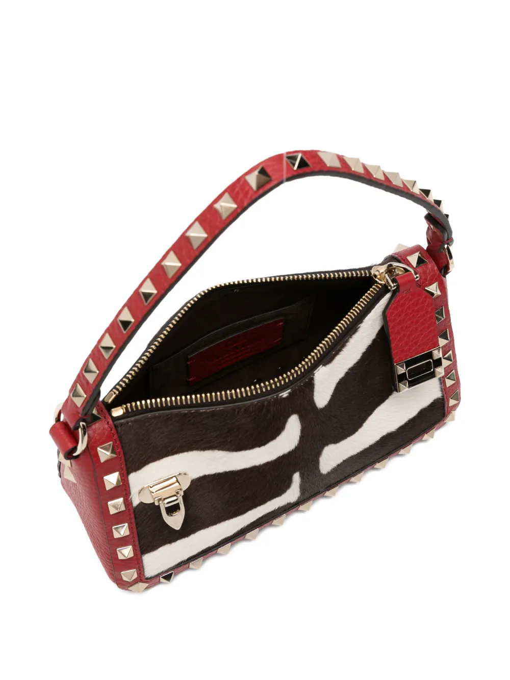 Valentino Garavani Rockstud kleine crossbodytas van kalfsleer met pony-effect Rood