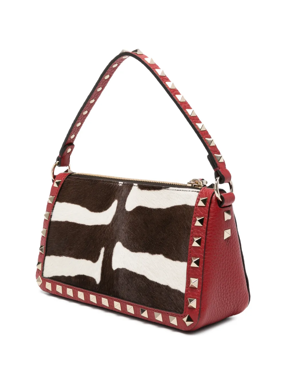 Valentino Garavani Rockstud kleine crossbodytas van kalfsleer met pony-effect Rood