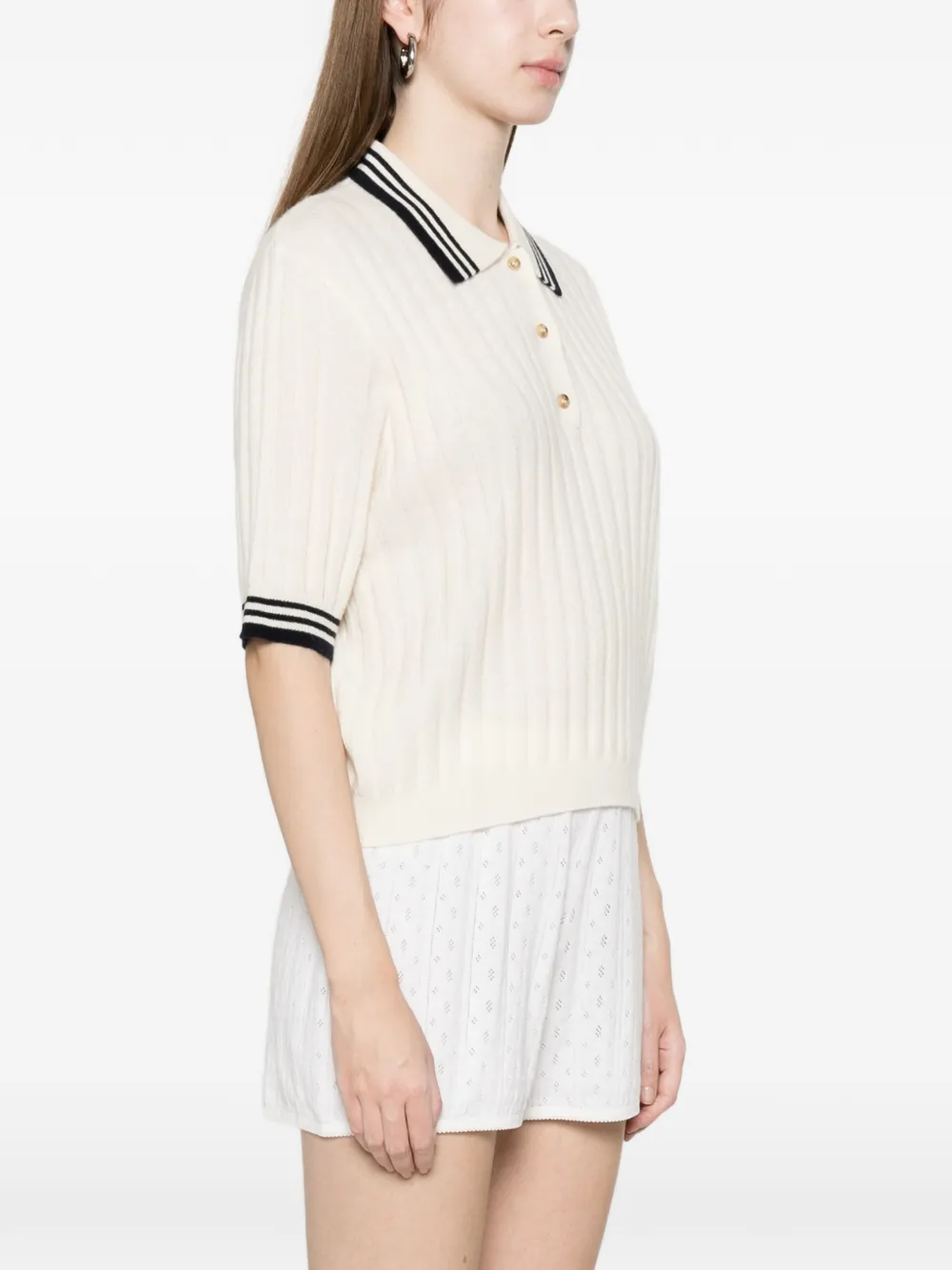 Striped-Detail Polo Top 