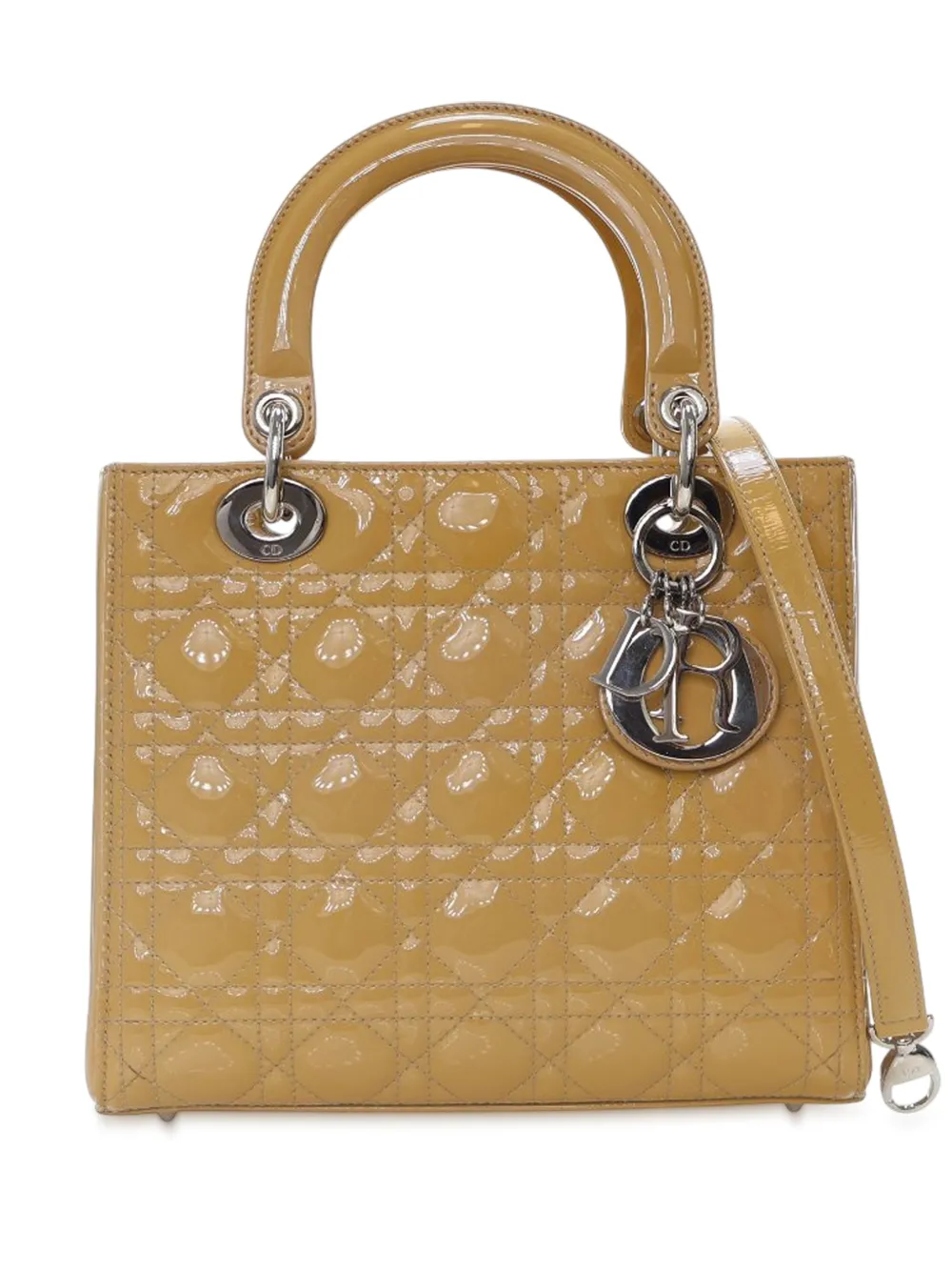 Christian Dior Pre-Owned Borsa a tracolla Lady Dior media con motivo Cannage e finitura lucida 2012 - Marrone