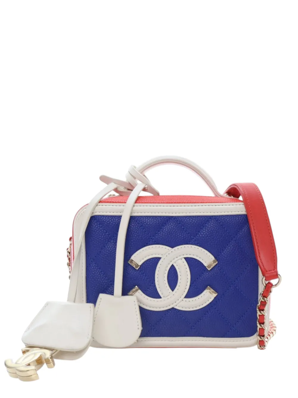 CHANEL Pre-Owned 2018-2019 Small Tricolor Caviar CC Filigree Vanity Case satchel - Blu