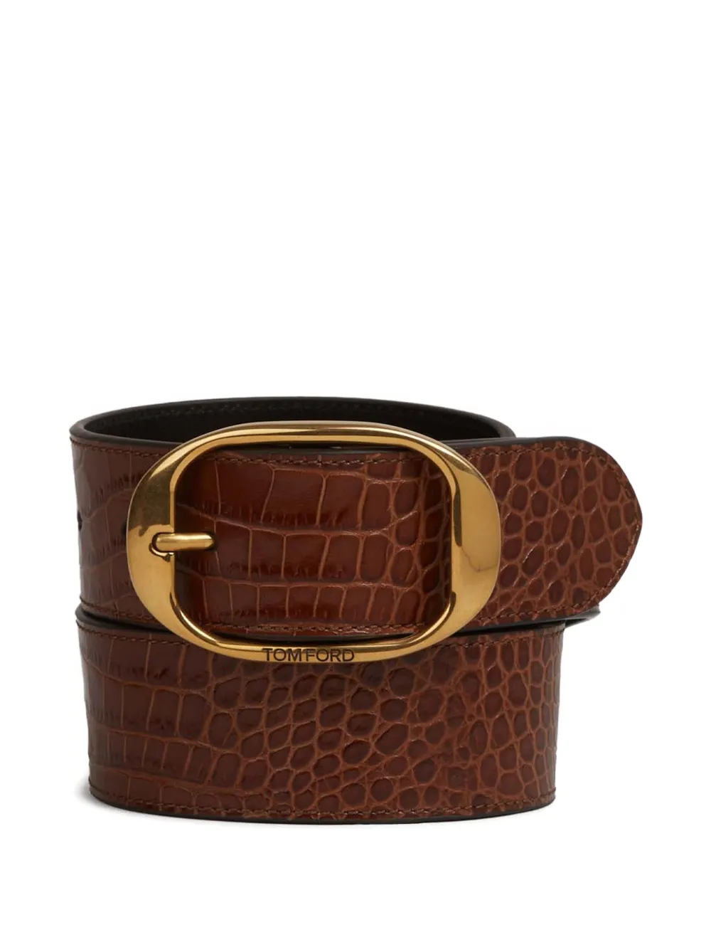 TOM FORD crocodile-effect buckle belt - Braun