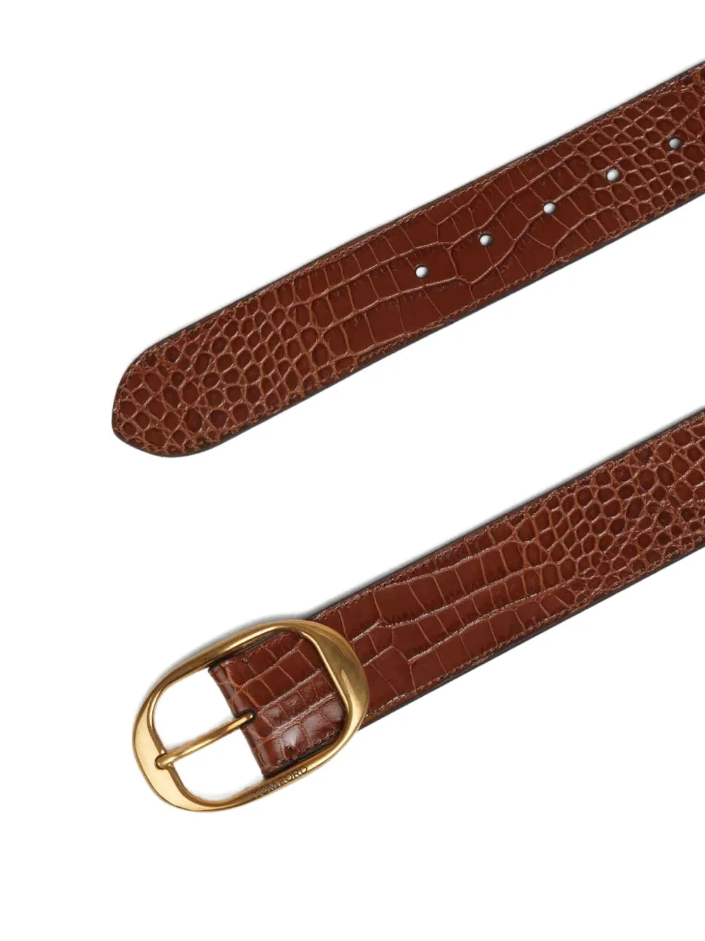 TOM FORD crocodile-effect buckle belt - Bruin