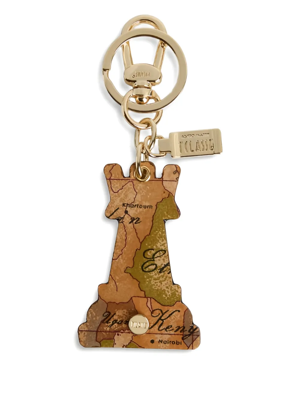 Alviero Martini 1° Classe Tower Geo Classic Chess Piece Keyring In Brown