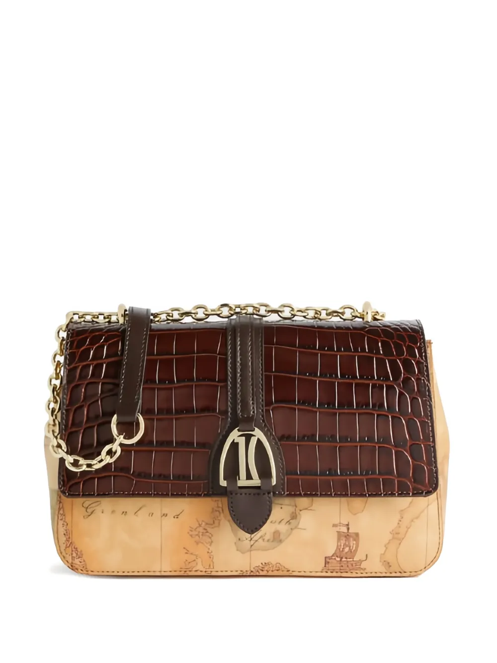 ALVIERO MARTINI 1° CLASSE chain-detail map-print shoulder bag - Toni neutri