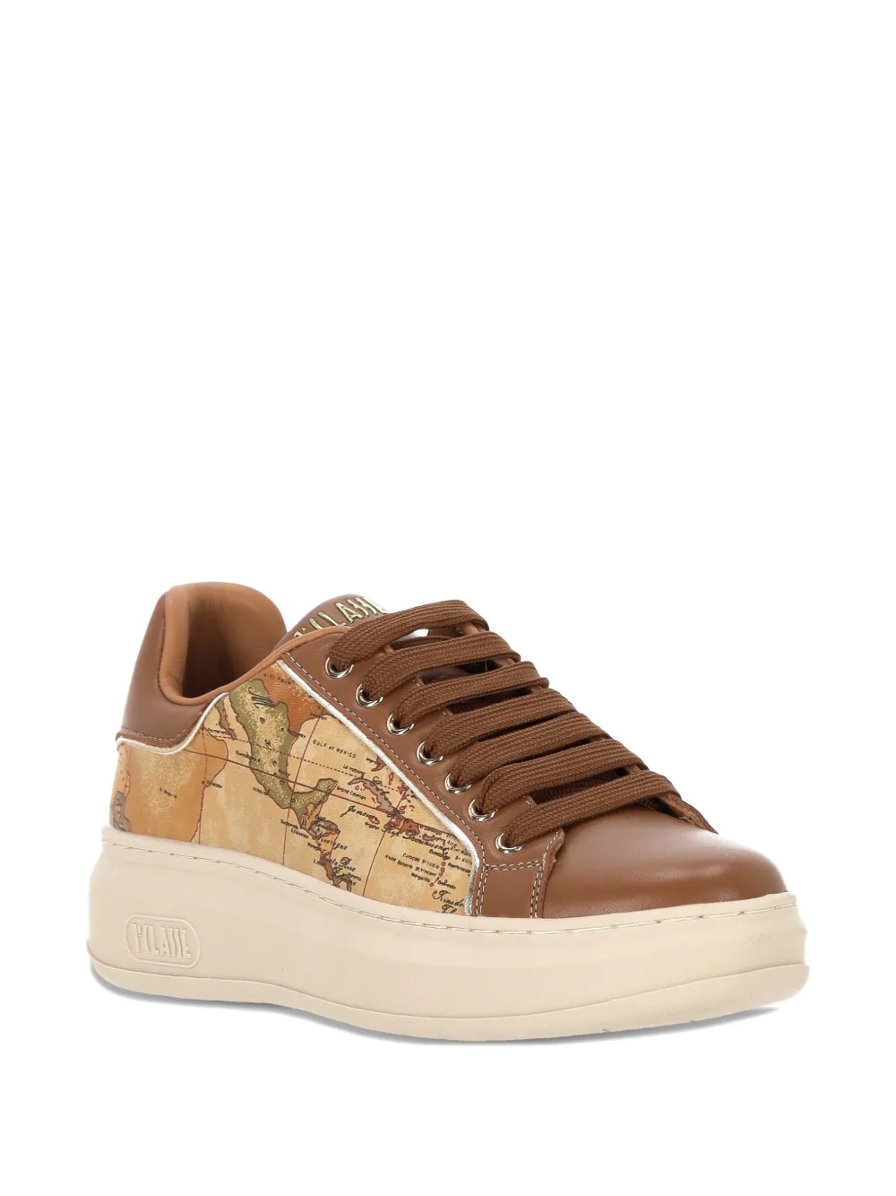 ALVIERO MARTINI 1° CLASSE Leren sneakers met kaart-print - Bruin