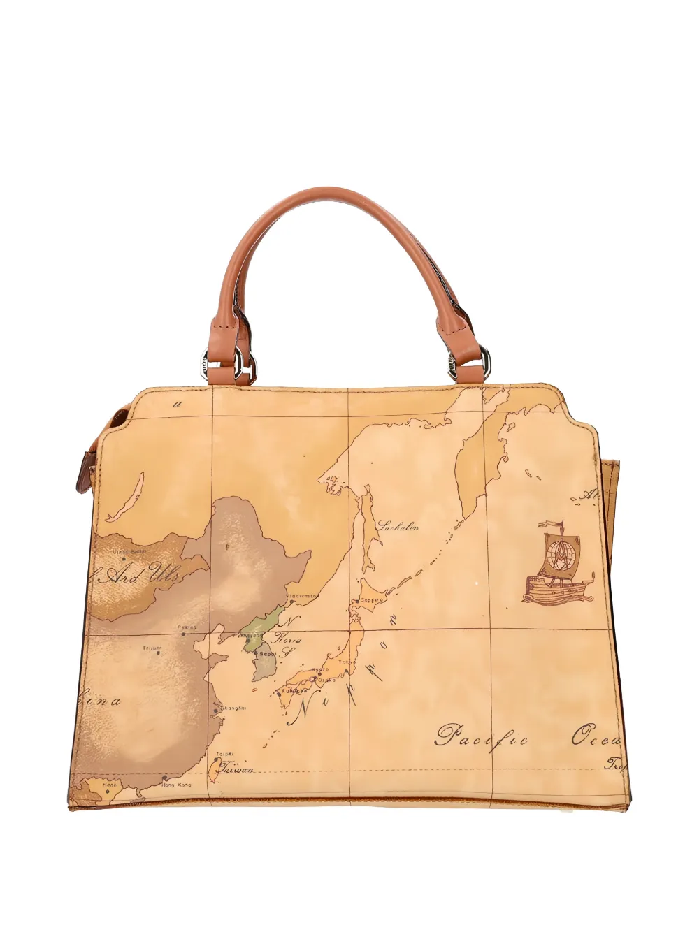 ALVIERO MARTINI 1° CLASSE Shopper met handvat en kaartprint - Beige