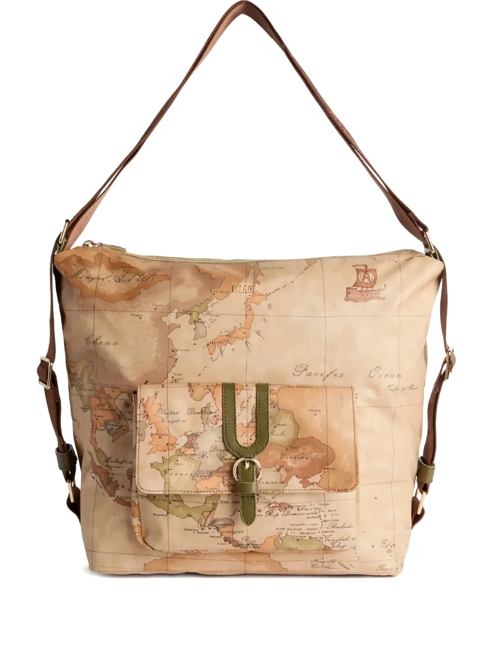 ALVIERO MARTINI 1° CLASSE map-print buckle shoulder bag - Toni neutri
