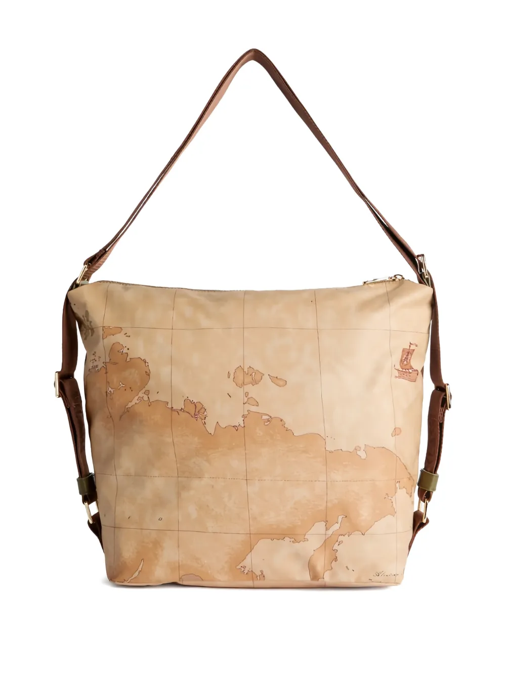 ALVIERO MARTINI 1° CLASSE Schoudertas met kaartprint en gesp - Beige