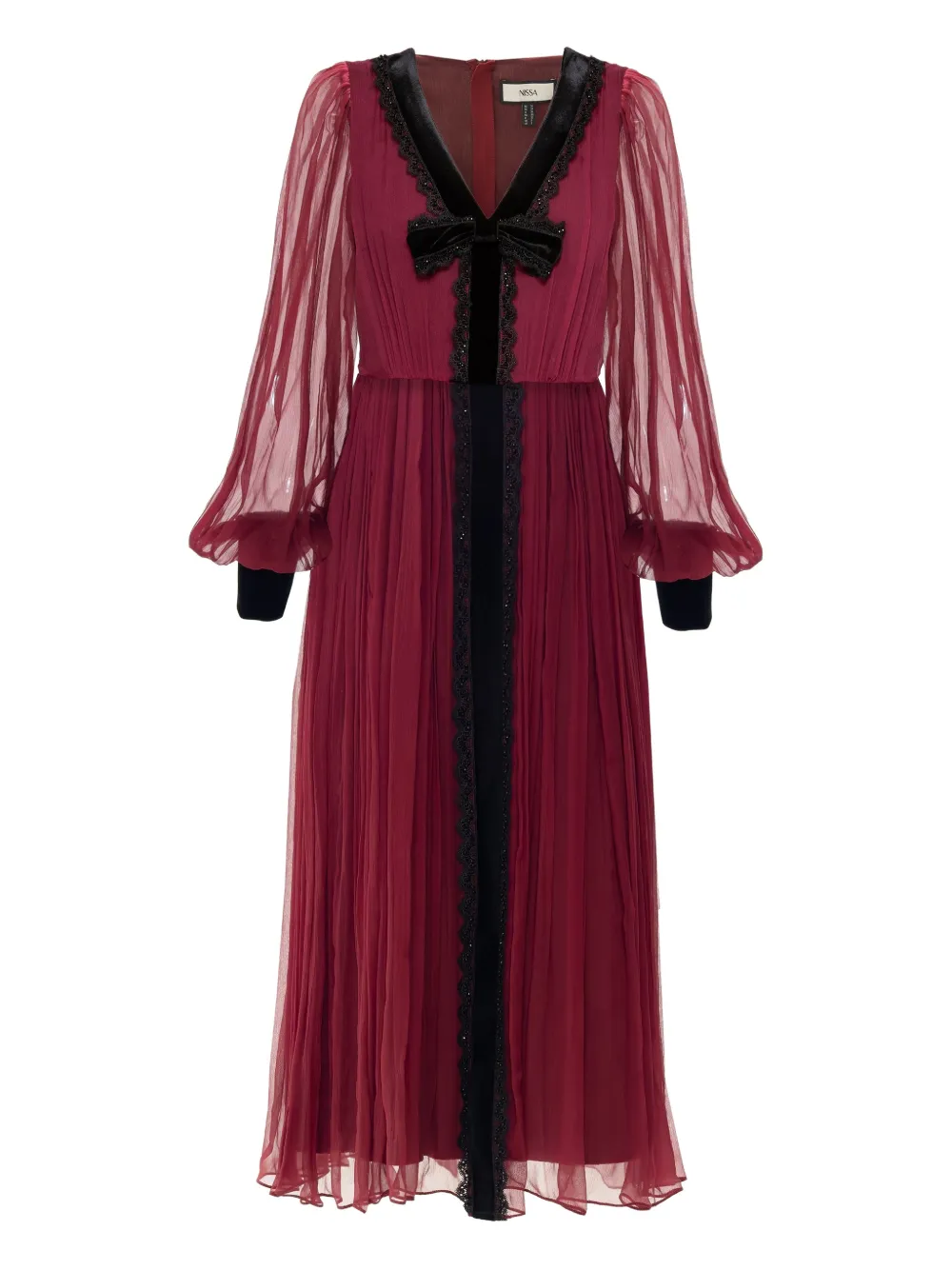 NISSA Abito midi con rifinitura in pizzo - Rosso