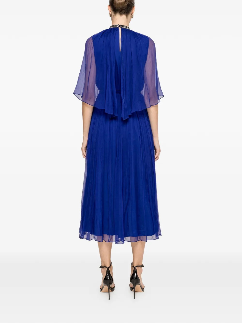 Crystal-Detail Pleated Silk Dress